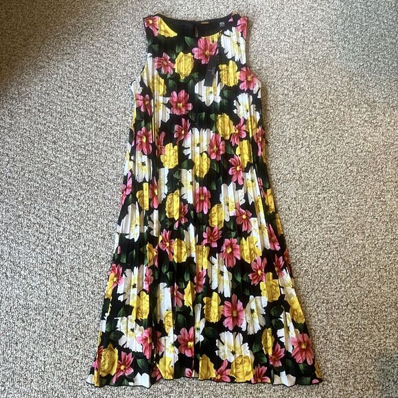 NWT Tahari Women Sleeveless Dress Size M Floral Pleated Midi Shift Church Office - Picture 1 of 13
